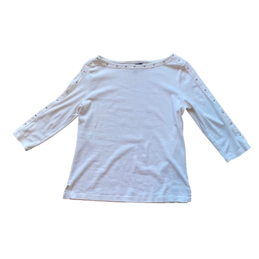 Karen Scott 3/4 Sleeve Studded White Boatneck- Size Womenās Medium
